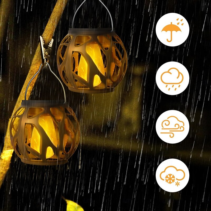 4 Pcs Outdoor Solar Lanterns Hollow Pendant Light Lantern Simulation Flame Courtyard Garden Fence Balcony Tree Decoration Light Landscape Light3