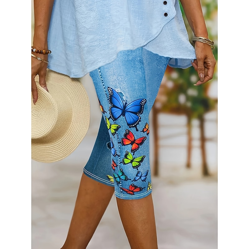 Women's Leggings Capri Pants High Elasticity Vacation Vintage Fashion Calf-Length High Waist Graphic Butterfly Printing Thermal Warm Breathable Soft Stretchy Formal Outdoor Vacation2