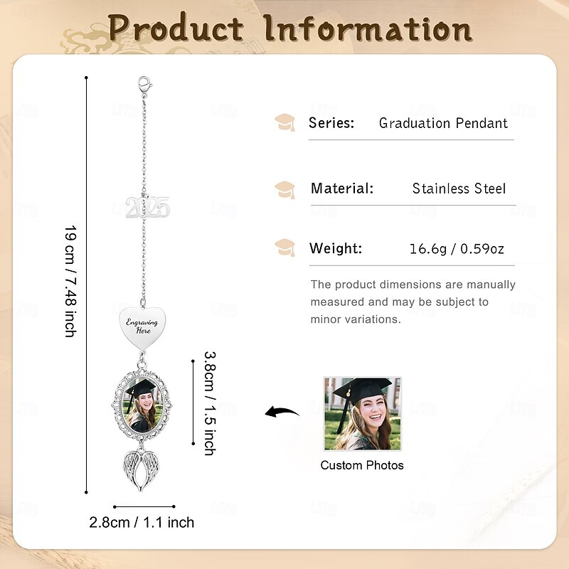 Personalized Graduation Tassel Photo Charm with Angel Wing, Custom Graduation Gift with Year Tag, Unique Keepsake to Capture Youth, Sentimental Pendant for Family, Friends, or Lovers3