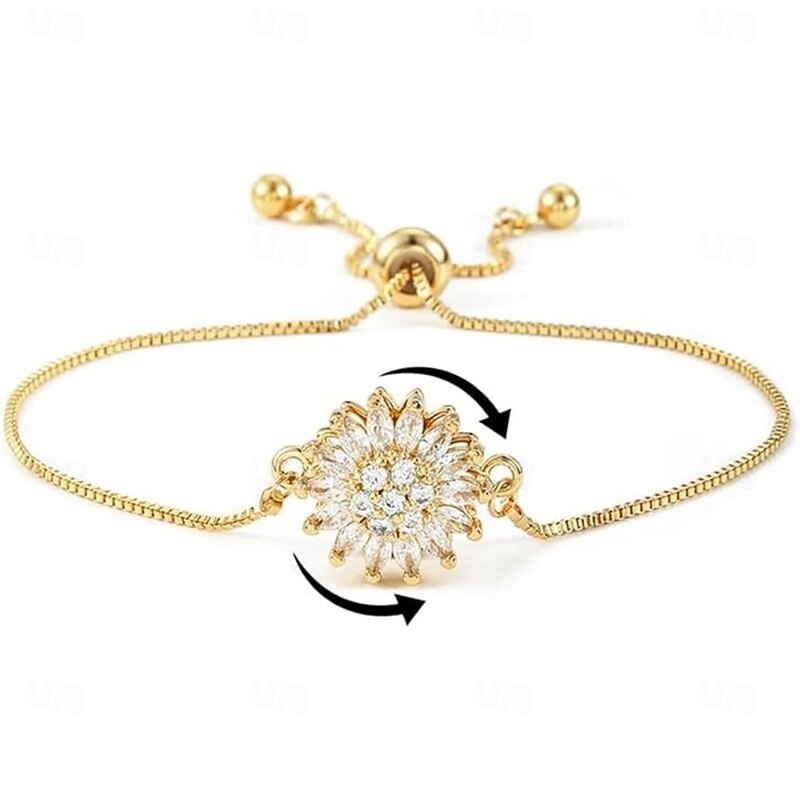 Sunflower Mood Bracelet Gift for Women, Rotatable Sunflower Charm Jewelry Gift, Dainty Gold Plated Collarbone Chain, Mother's Day Birthday Gift for Women3
