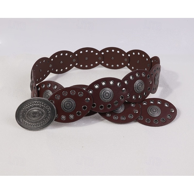 Women's Belt PU Black Brown Khaki Waist Belt Outdoor Weekend Floral2