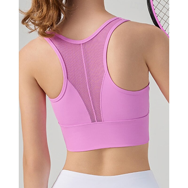 Women's Solid Colored Tennis Bra Sleeveless Mesh Shockproof Moisture Wicking Breathable Tennis Golf Jogging Round Black White Pink Tennis Clothing