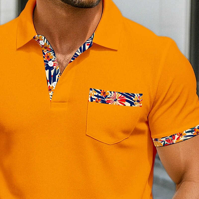 Men's Polo Shirts Golf Shirt Casual Sports Classic Short Sleeve Fashion Cool Color Block Buttons Color Block Summer Spring Spring &  Fall Regular Fit Orange Polo Shirts2