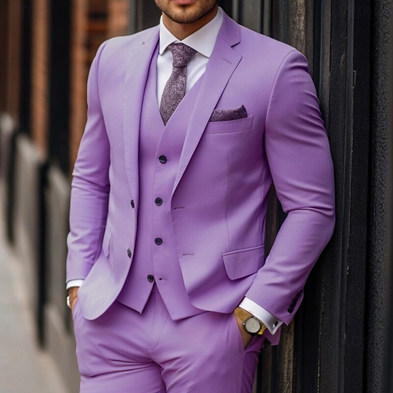 Men's Wedding Suits Purple Summer Fashion Formal Solid Colored Standard Fit 3 Piece Single Breasted Two-buttons