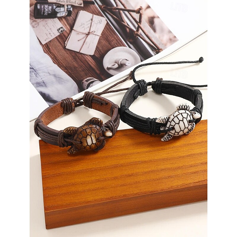 Men's Vintage Leather Turtle Bracelet - Adjustable Wrist Strap for Beach, Summer and Casual Wear3