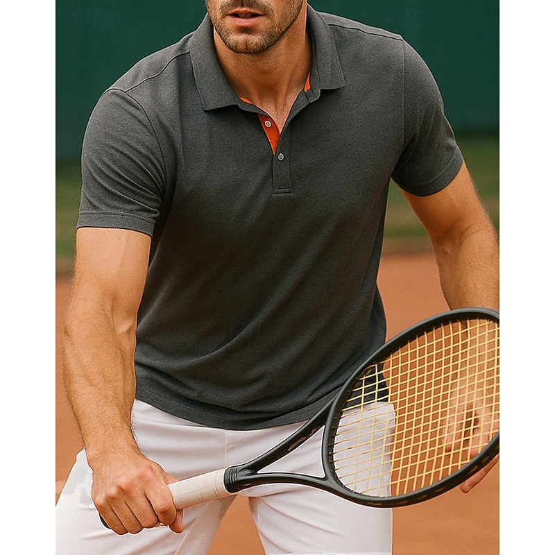 Men's Solid Colored Sport Shirt Golf Polo Shirt Tennis Shirt Tennis Tee Short Sleeves Zipper Sweat-Wicking Moisture Wicking Breathable Tennis Golf Pickleball Polo Collar Dark Grey Black Blue Tennis4