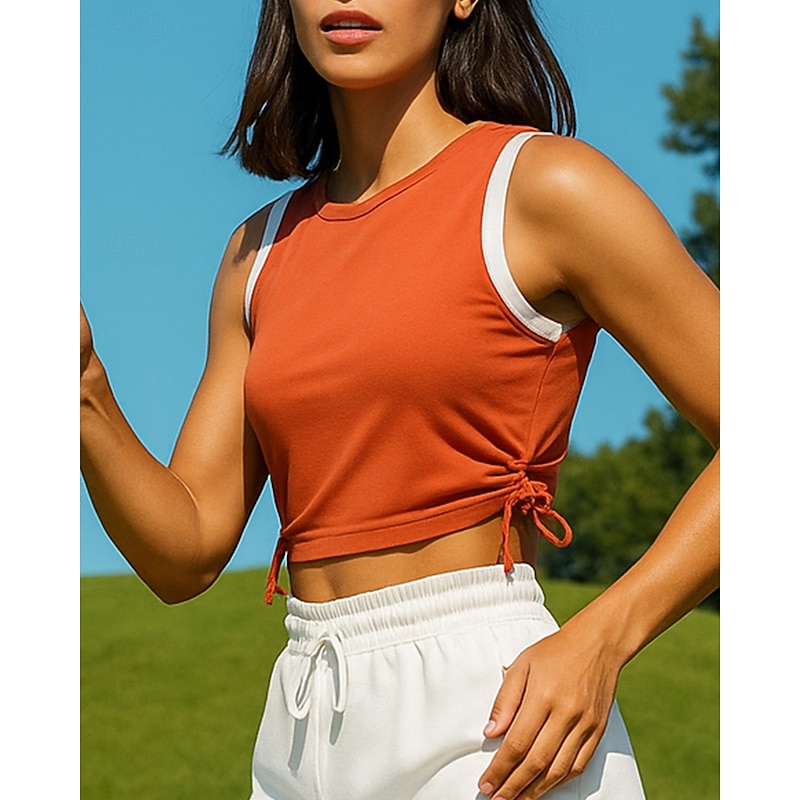 Women's Patchwork Sport Shirt Tennis Shirt Tennis Top Seamless Breathable Tennis Golf Pickleball White Dark Navy Orange Tennis Clothing