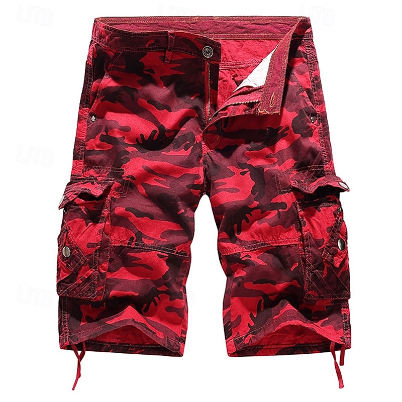 Men's Cargo Shorts Camo Shorts Shorts Summer Shorts Leg Drawstring Flap Pocket Camo / Camouflage Comfort Wearable Knee Length Outdoor Sport Daily Fashion Casual Red Sky Blue2