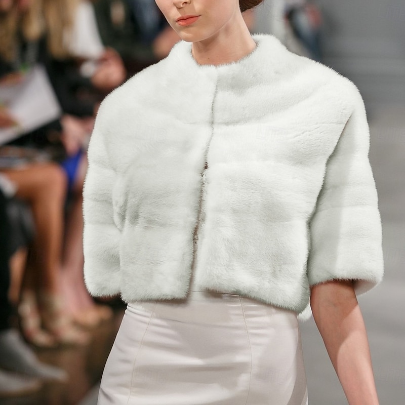 Shawl & Wrap Shawls Women's Wrap Pure Elegant Half Sleeve Faux Fur Wedding Wraps With Pure Color For Wedding All Seasons2