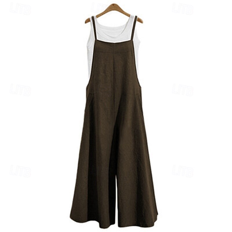 Women's Normal Cotton Linen Pants Casual Solid Color Sleeveless Wide Leg Pocket Street Daily Regular Fit Black White Wine Summer2