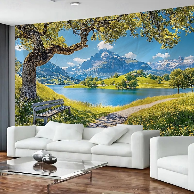 Tree Blue Sky White Cloud Landscape Hanging Tapestry Mural Art Large Tapestry Mural Decoration Photos Background Carpet Curtains Home Bedroom Living Room Decoration