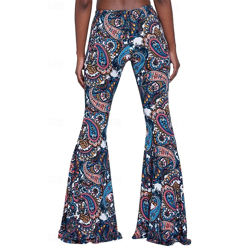 Retro Vintage Boho 1970s Bell Bottoms Pants Flare Leggings Flared Trousers Disco High Waist Paisley Tribal Fancy Dress Women's Halloween Carnival Vacation Music Festival Festival Adults' Pants3