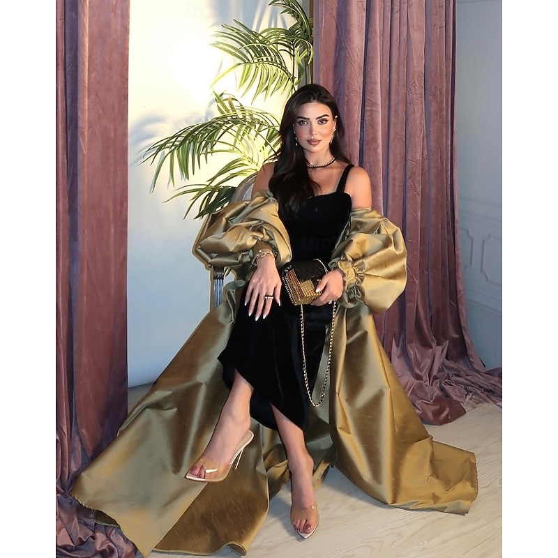 Sheath / Column Evening Gown Elegant Dress Formal Wedding Floor Length Long Sleeve Square Neck Pocket Satin with Shawl4