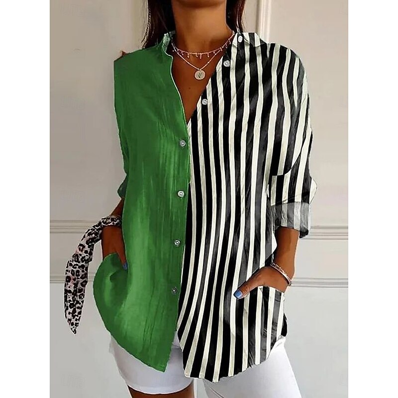 Women's Shirt Button Down Tunic Shirt Collar Long Sleeve Graphic Geometric Stylish Modern Casual Regular Tops Work Daily s Print Blue Green Khaki Spring Fall Winter3