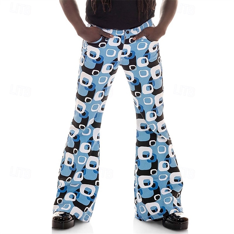 Retro Vintage 1970s Groovy Bell Bottom Pants Flared Trousers Disco mid rise Psychedelic Fancy Dress Men's Halloween Carnival Vacation Music Festival Festival Adults' Pants