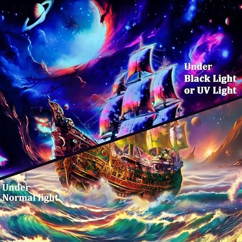 Blacklight Tapestry Glow in the Dark Glow Party UV Reactive Ocean Pirate Ship Trippy Misty Nature Landscape Hanging Tapestry Wall Art Mural for Living Room Bedroom2