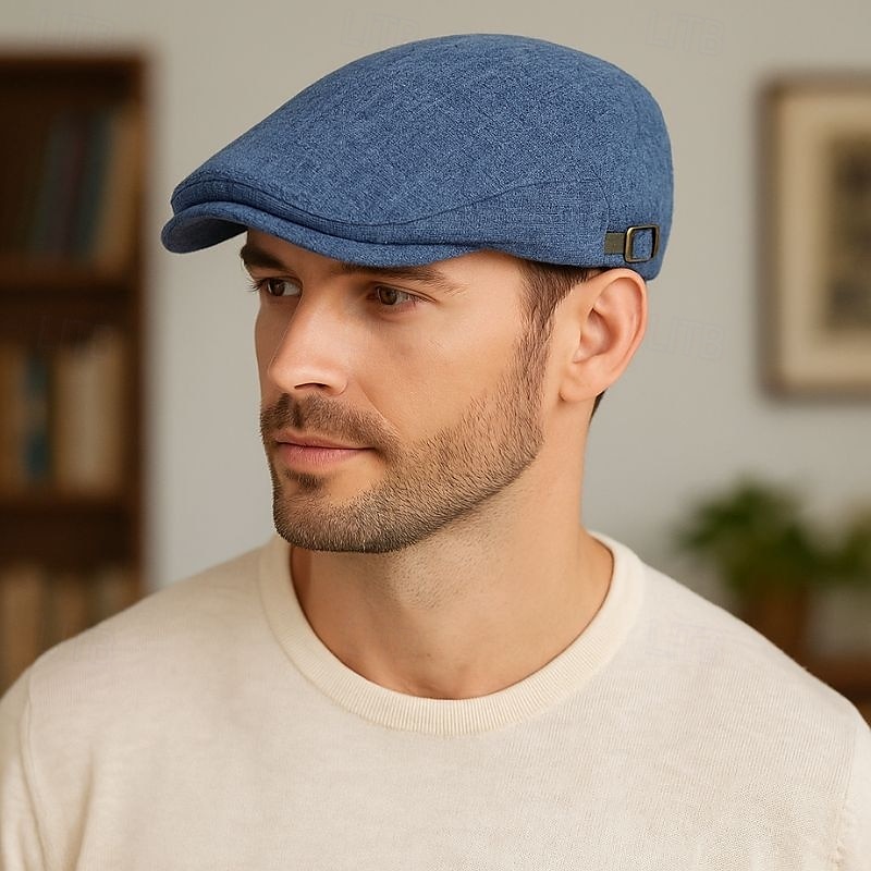 Men's Flat Cap Ascot Hat Newsboy Hat Black Blue Cotton / Linen Blend Fashion Casual Street Daily Plain Adjustable Sunscreen Breathable