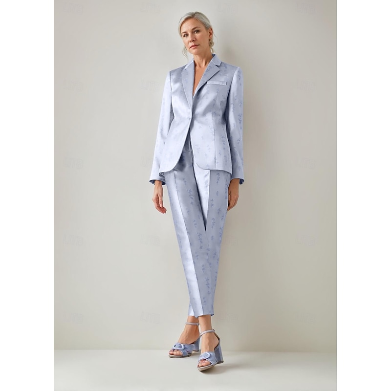 Women's 2 Pieces Suits Formal Wedding Guest Formal Evening Satin Elegant Vintage Simple Long Sleeve Ankle Length Notched Lapels Single Breasted