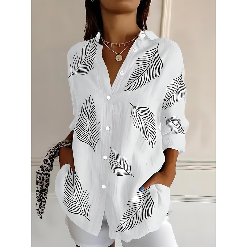 Women's Shirt Button Down Tunic Shirt Collar Long Sleeve Ombre Floral Graphic Bohemia Active Daily Regular Tops Work Daily s Print White Pink Blue Purple Orange Spring Fall2