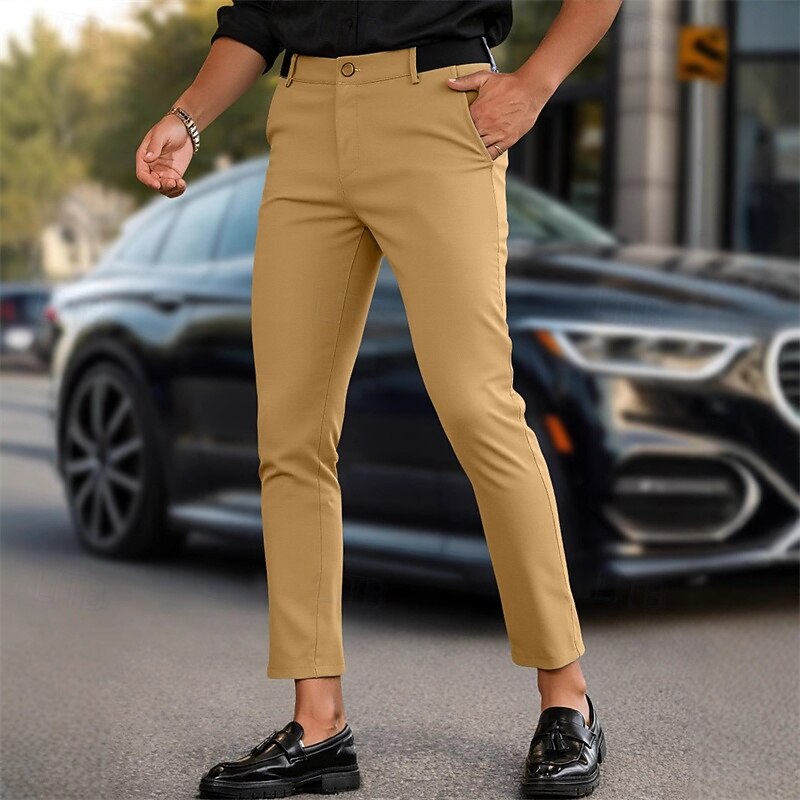 Men's Dress Pants Skinny Trousers Chinos Buttons Pocket Plain Comfort Formal Party Work Fashion Classic Style Black Army Green Micro-elastic