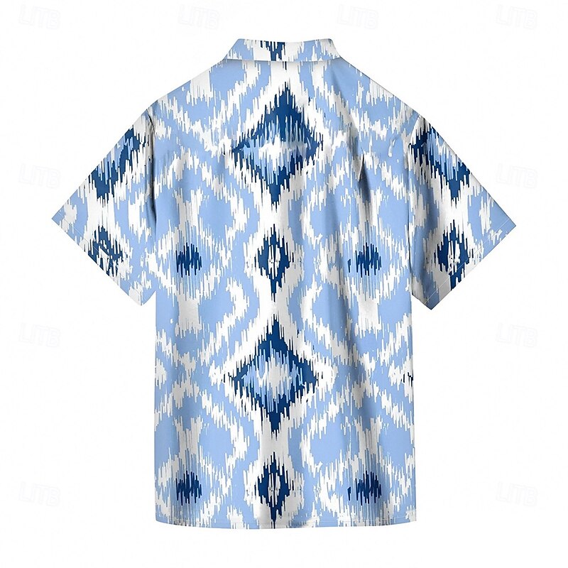 Men's Geometric Plaid / Check Shirt Summer Shirt Button Up Shirt Short Sleeve Fashion Casual Outdoor Vacation Dailywear Summer Spring Turndown 3D Print Collared Shirts Blue Purple2