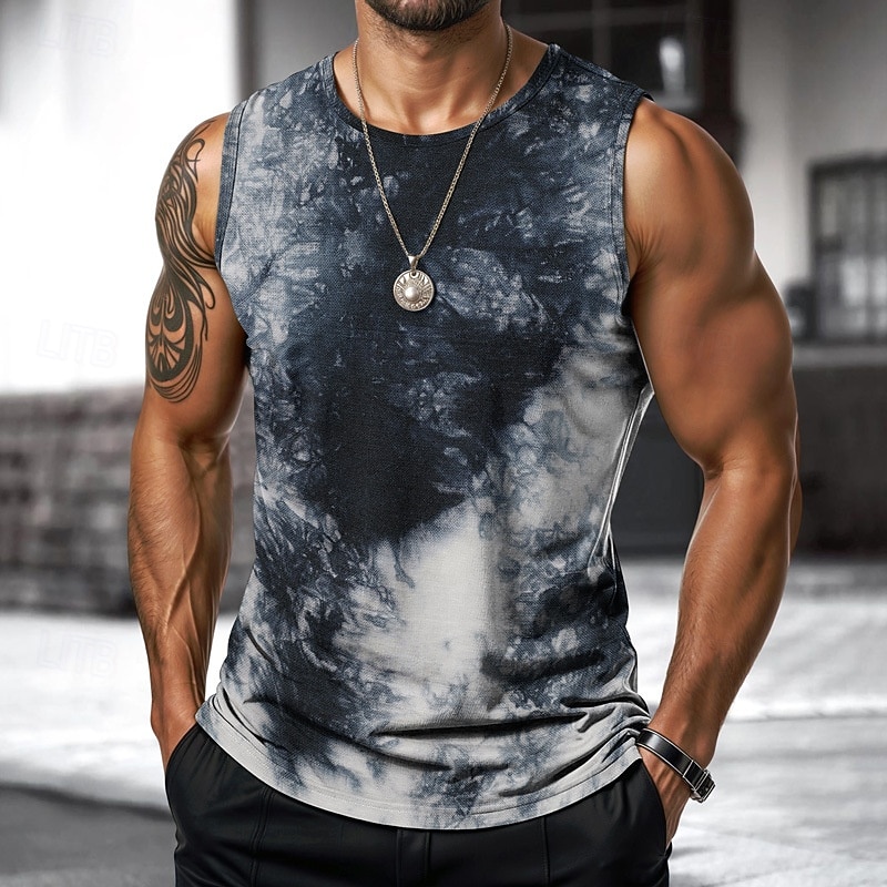 Men's Vest Top Undershirt Sleeveless Shirt Sleeveless Crewneck Spring & Summer Tie Dye Fashion Designer Vacation Street Going out Blue Purple Orange Top Tee for Men4