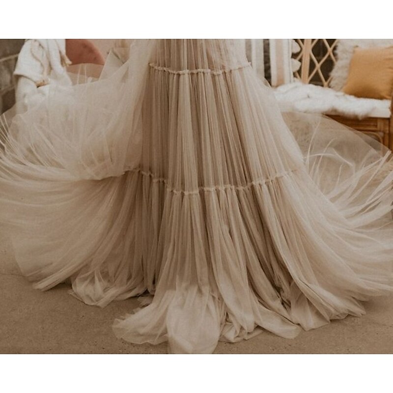 Beach Wedding Beach Sexy Boho Wedding Dresses A-Line V Neck Sleeveless Floor Length Tulle Bridal Gowns With Appliques4