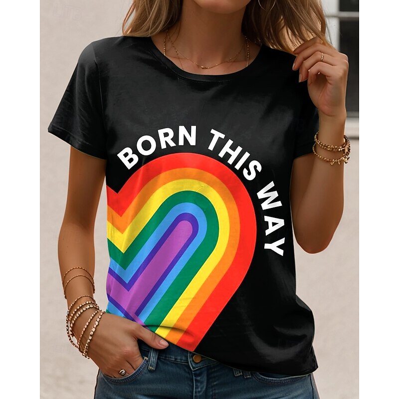 LGBT Pride Parade Pride Raindow Women's T Shirt Graphic Rainbow Vintage Stylish Classic Short Sleeve Crew Neck Round Neck Regular Tops Daily Print Black and White Black Rainbow Summer