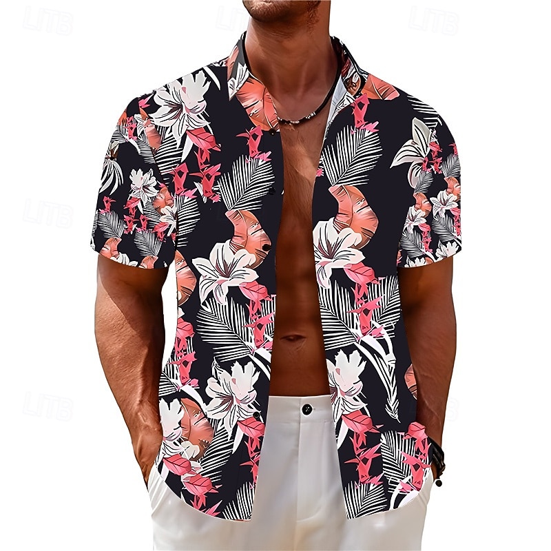 Men's Floral Tropical Flowers Shirt Summer Hawaiian Shirt Aloha Shirt Short Sleeves Shirt Turndown Fashion Designer Casual Outdoor Street Casual Black Yellow Red S M L3
