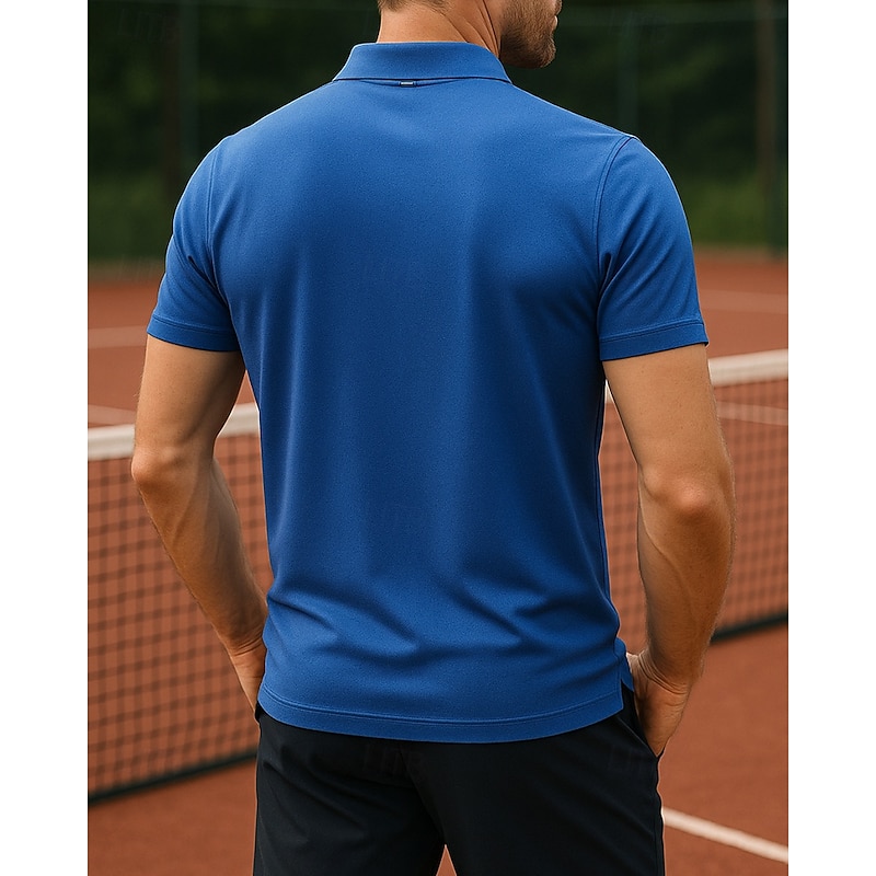 Men's Solid Colored Sport Shirt Golf Polo Shirt Tennis Shirt Tennis Tee Short Sleeves Zipper Sweat-Wicking Moisture Wicking Breathable Tennis Golf Pickleball Polo Collar Dark Grey Black Blue Tennis2