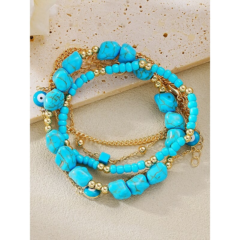 Turquoise and Gold Anklet Set for Women | Beach-Inspired Anklets with Evil Eye Charms and Stone Accents | Perfect for Summer, Bohemian and Vacation Style4