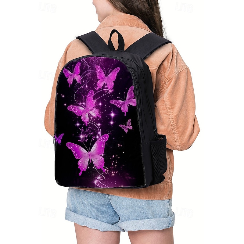Girls Butterfly Print School Backpack 3-Piece Set with Insulated Lunch Bag and Pencil Case - Lightweight and Stylish for Elementary and Middle School, Travel or Picnics2