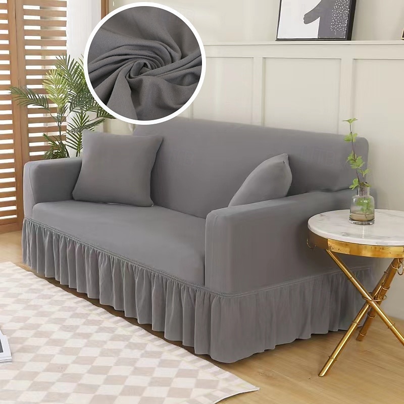 Sofa Cover With Skrit Solid color Skirt Style Sofa Cover Simplicity for Living Room Slipcovers Sofa Cover Seasonal Styles Elastic Couch Cover Sofa Towel Chair Protector 1PC