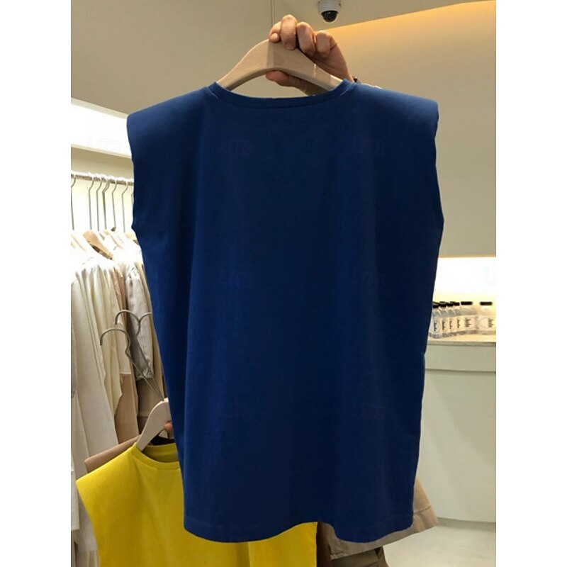 Women's Camisole Tank Top Solid Color Daily Basic Casual Sleeveless Crew Neck Regular Tops Daily Black White Yellow Blue Brown Summer2