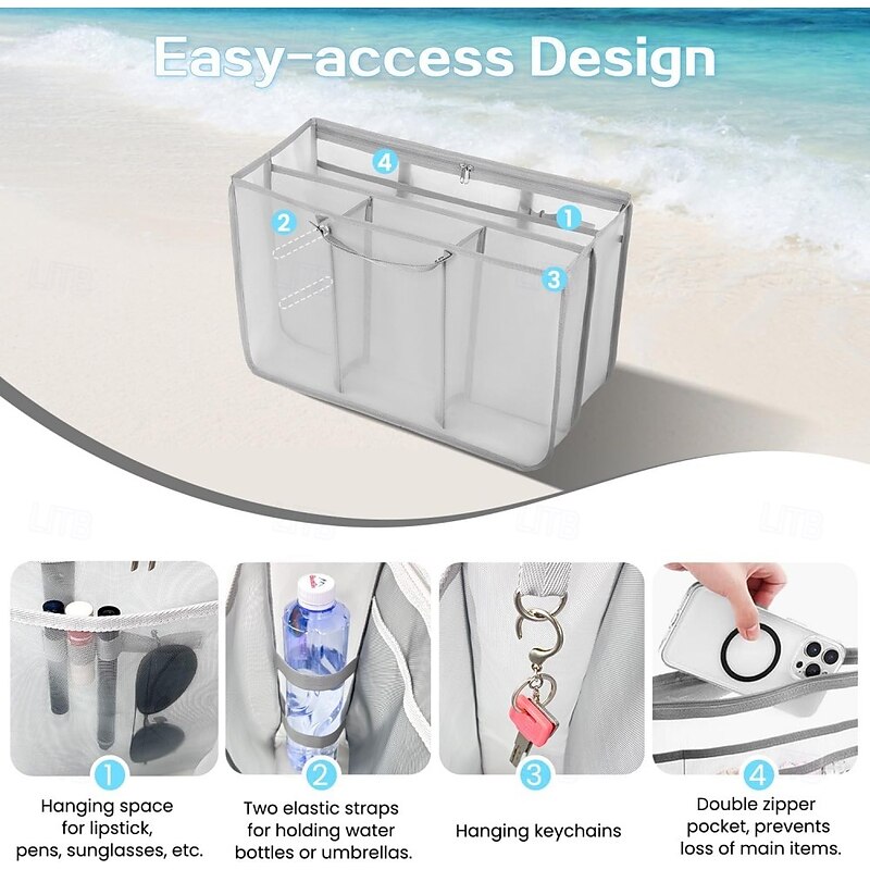 Beach Bag Organizer Insert for XL Bogg Bag, Mesh Divider Pouch Accessories, Lightweight Tote Organizer for Pool, Travel, Beach, Family Storage4