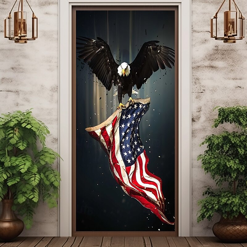 4th of July Door Decorations Door Covers Independence Day American Patriotic Egale Door Tapestry Door Curtain Decoration Backdrop Indoor/Outdoor Door Banner for Front Door Farmhouse