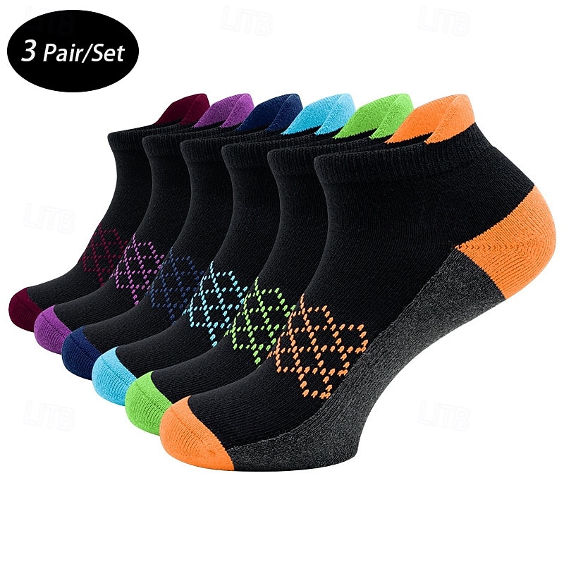 Men's 3 Pairs Multi Packs Socks Running Socks Casual Socks Wine Blue Color Color Block Vacation Sports & Outdoor Daily Basic Medium Spring Fall Fashion Casual
