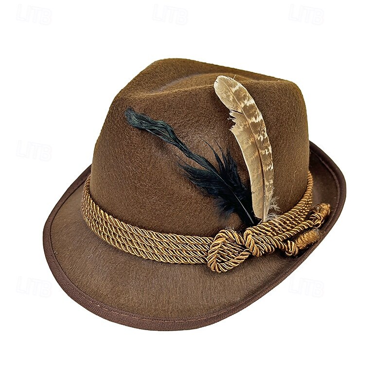Men's Fedora Hat Oktoberfest Hat Dark Brown Camel Modal Feather Fashion Casual Street Daily Plain Sunscreen Breathable2