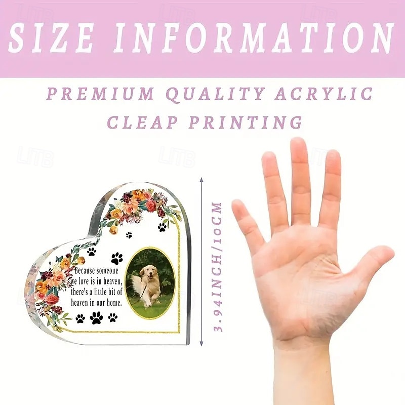 Personalized Acrylic Heart Pet Memorial Plaque, Custom Dog Photo Block and Paw Print Keepsake, Sympathy Gift for Pet Loss, Tabletop Decor for Valentine's Day, Christmas, Thanksgiving, Graduation3