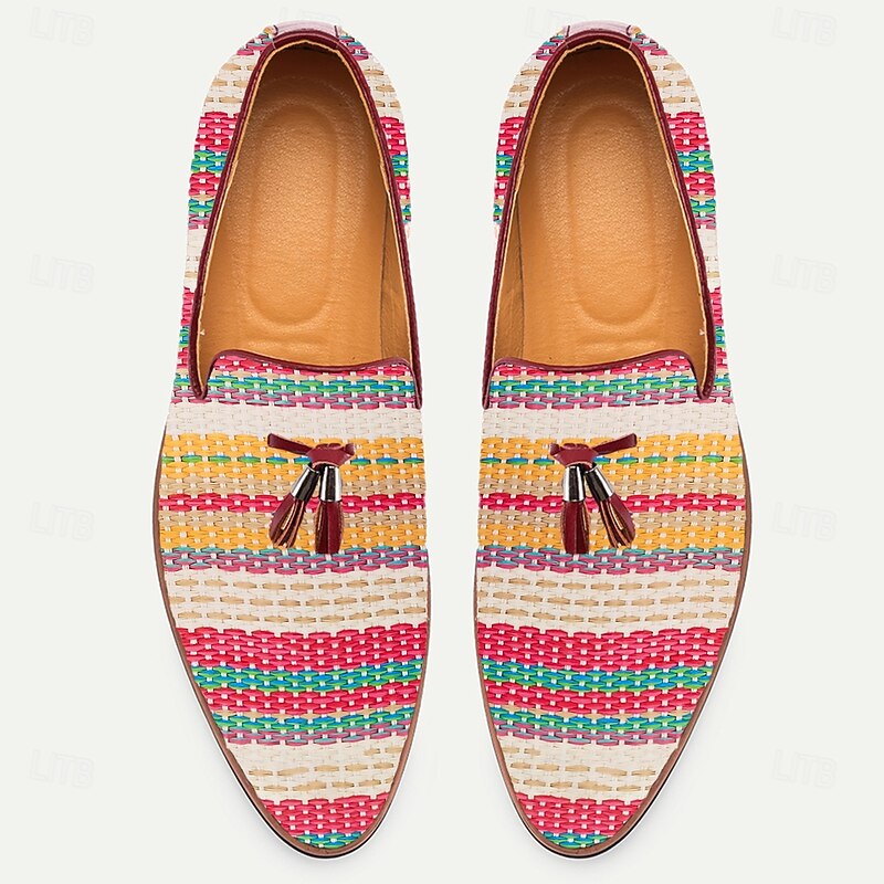 Men's Woven Slip-On Shoes with Vibrant Stripes, Modern and Breathable, Perfect for Vacation Wear and4