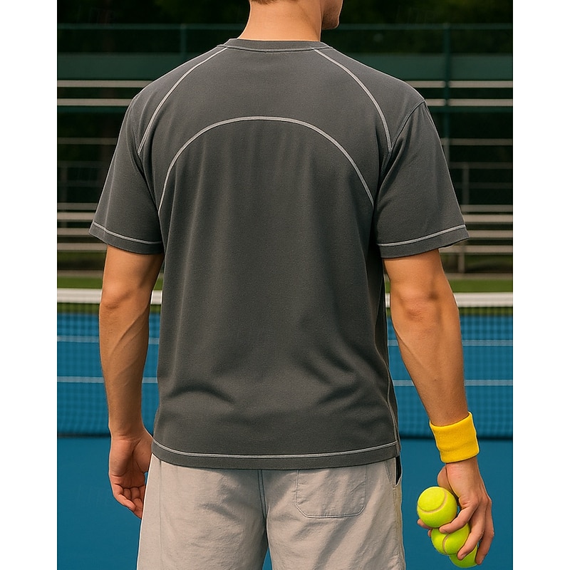 Men's Solid Colored Sport Shirt Tennis Shirt Tennis Tee Short Sleeves Contrast Binding Sweat-Wicking Moisture Wicking Breathable Tennis Golf Pickleball Black Yellow Grey Tennis Clothing2