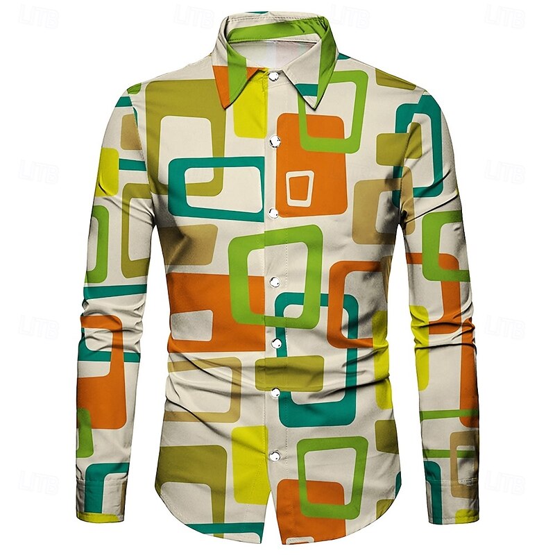 Retro Vintage 1970s Shirt Disco Geometic Psychedelic Fancy Dress Men's Halloween Carnival Music Festival Pride Parade Adults' Shirt3