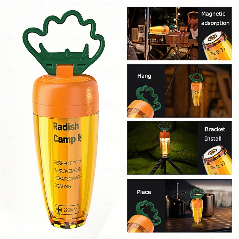 Outdoor Camping Lights Carrot Three Color Adjustable Radish Shaped Atmosphere Lamp Tent Lamp Outdoor Camping Lighting Long Endurance Charging Lamp Camping Lamp Usb Charging  1PC4