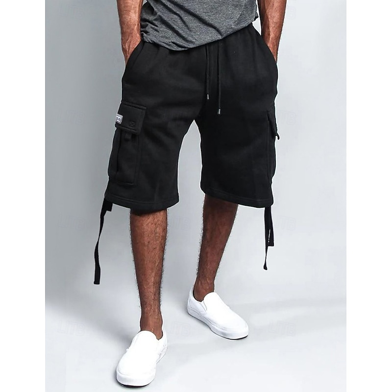 Men's Cargo Shorts Sweat Shorts Shorts Bermuda shorts Drawstring Elastic Waist Multi Pocket Plain Comfort Sports Knee Length Yoga Daily Fashion Streetwear Black White Micro-elastic4