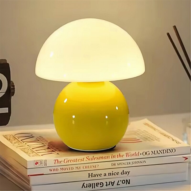 3-Color Table Lamp Mushroom Adjustable Remote Control Ceramic Lamp Bedroom Bedside Lamp Cream Style Mushroom Table Lamp Bedroom Decoration Small Night Light Study Lighting   USB 1PC