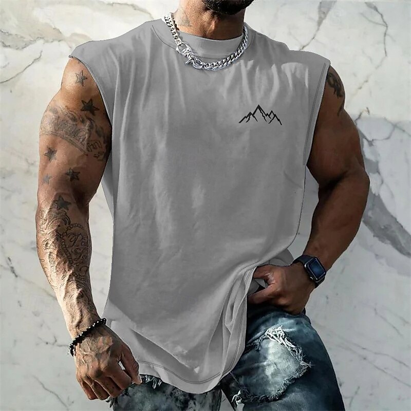 Men's Tank Top Vest Top Undershirt Sleeveless Shirt Sleeveless Crew Neck Summer Mountain Fashion Designer Basic Print Vacation Street Going out Black White Green Top Tee for Men