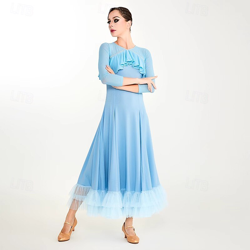 Ballroom Dance Dress Crystal / Rhinestone Splicing Women's Performance Party 3/4 Length Sleeve Crystal Cotton4