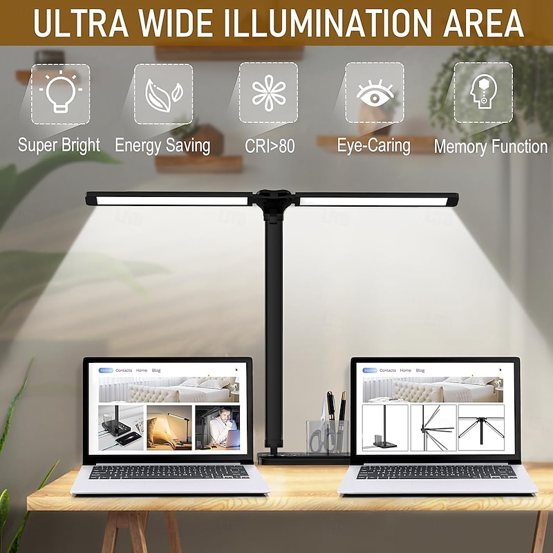 Double Head LED Desk Lamp Dimmable Touch Control and 5 Lighting Modes Dual Swing Arms USB Charging Ports Eye-Caring Table Lamps for Upright Piano Music Stand Nail Home & Office2