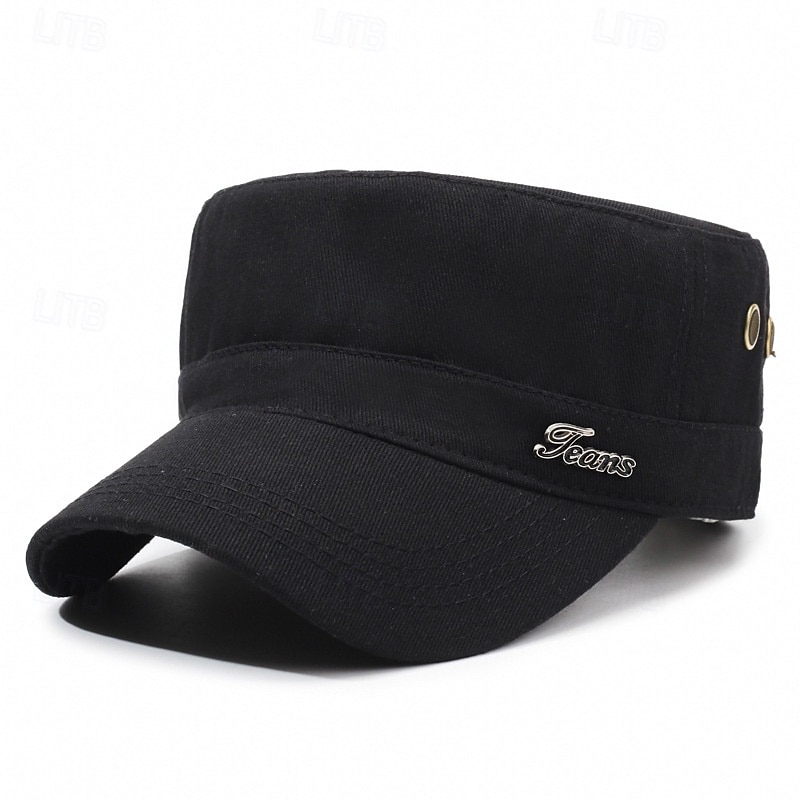 Men's Flat Cap Sun Hat Trucker Hat Black Navy Blue Polyester Metal Fashion Casual Street Daily Plain Adjustable Sunscreen Breathable