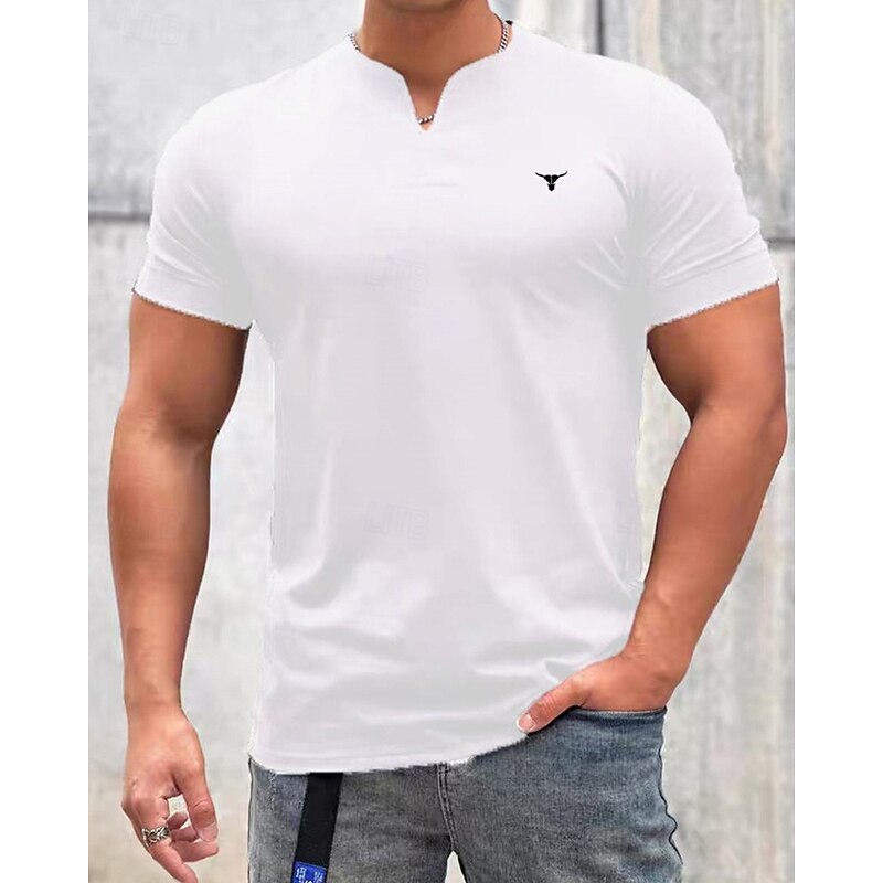 Men's T Shirt Tee Short Sleeve Shirt Tee Top Short Sleeve V Neck Summer Pattern Fashion Designer Basic Print Vacation Street Going out Black White Navy Blue Top Tee for Men2